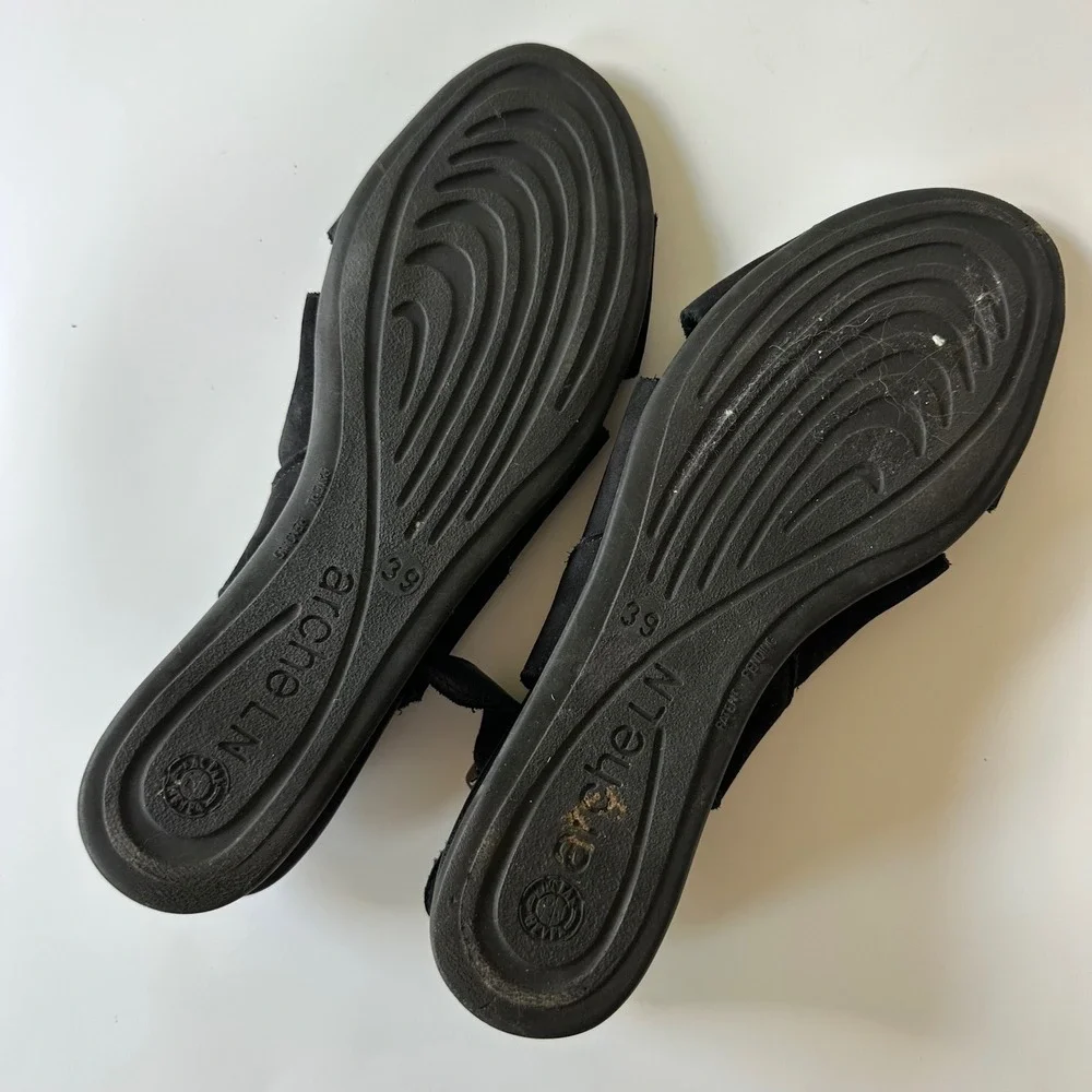 Arche Wedge Sandals Suede Leather Black Slingback Open Toe 39 US 8